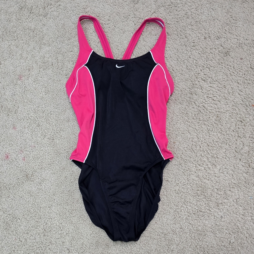 Nike Black & Hot Pink Racerback One-Piece Swimsuit sz 16